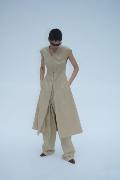 Sleeveless Zip Front Dress - Sand – NOMIA