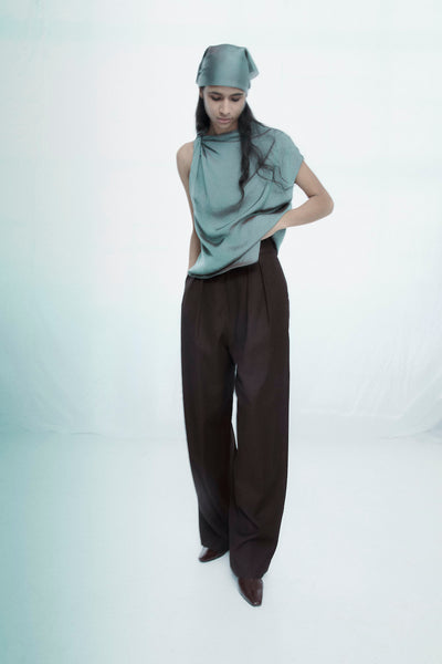 Wide Leg Pleated Trouser - Carob – NOMIA