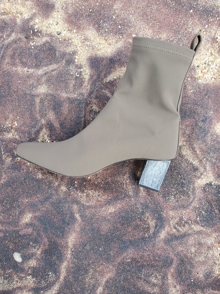 Binx Boot in Matte Lycra - Khaki with Grey Marble Heel – NOMIA