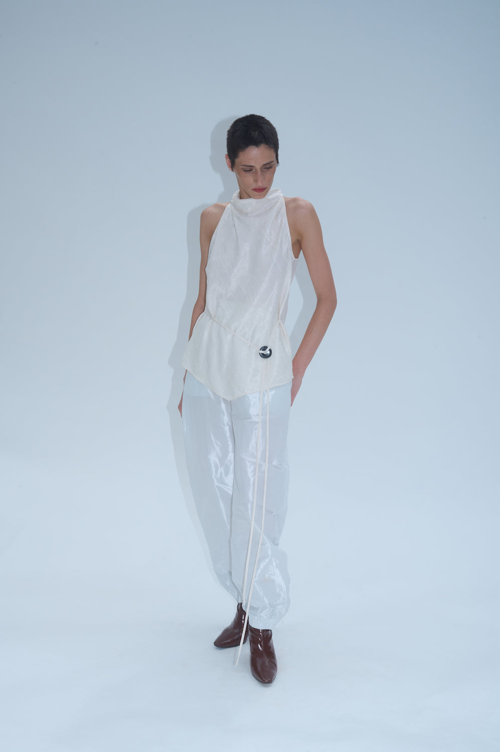 Sleeveless Halter w/ Tie - Ivory Creased Twill