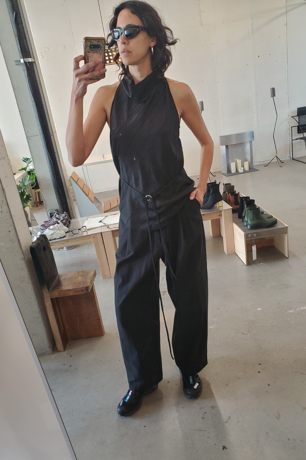 Drawcord Pleated Pant - Black