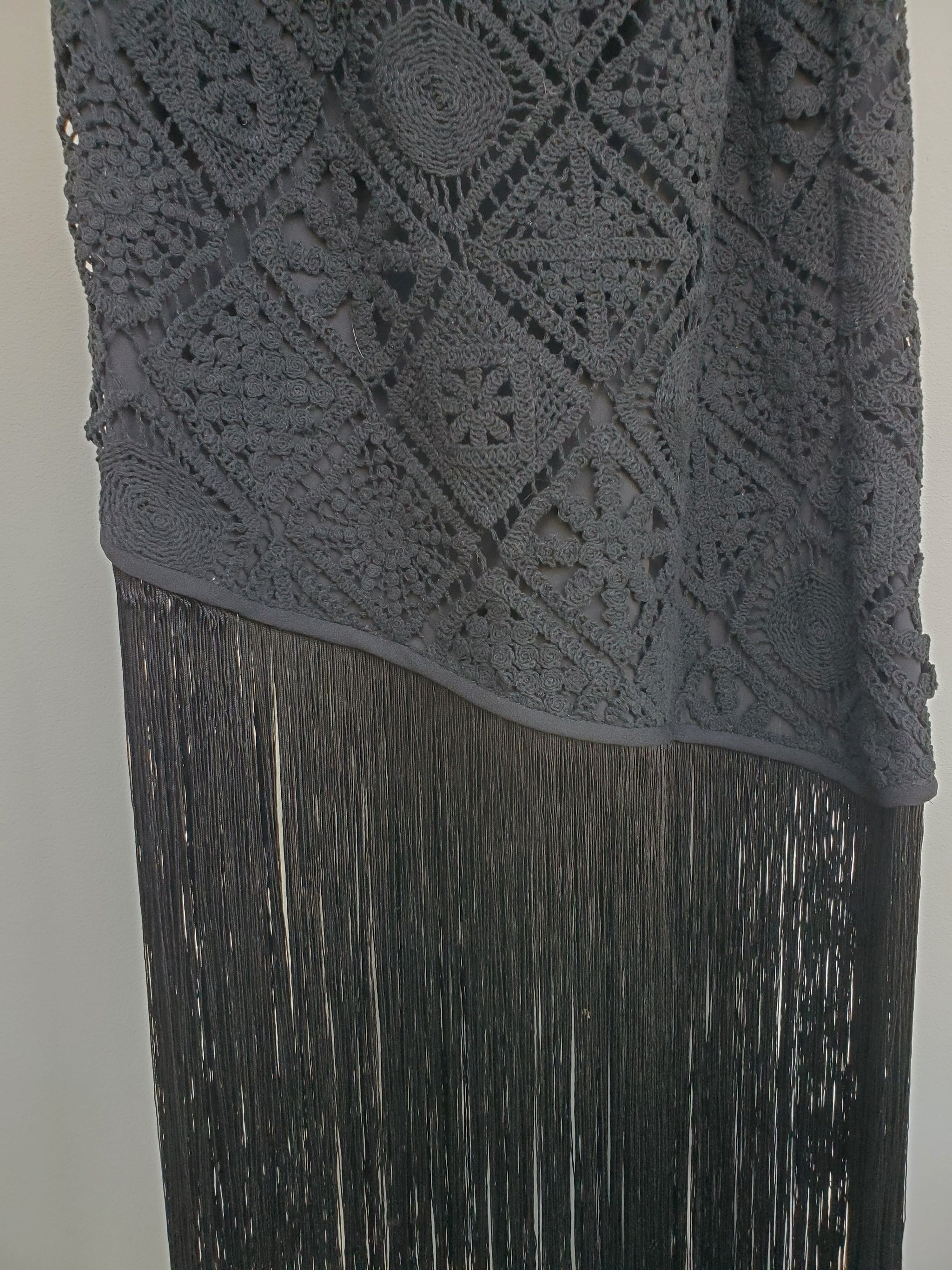 One Shoulder Crochet Fringe Dress - Black 8 One Shoulder Crochet Fringe Dress - Black 8
