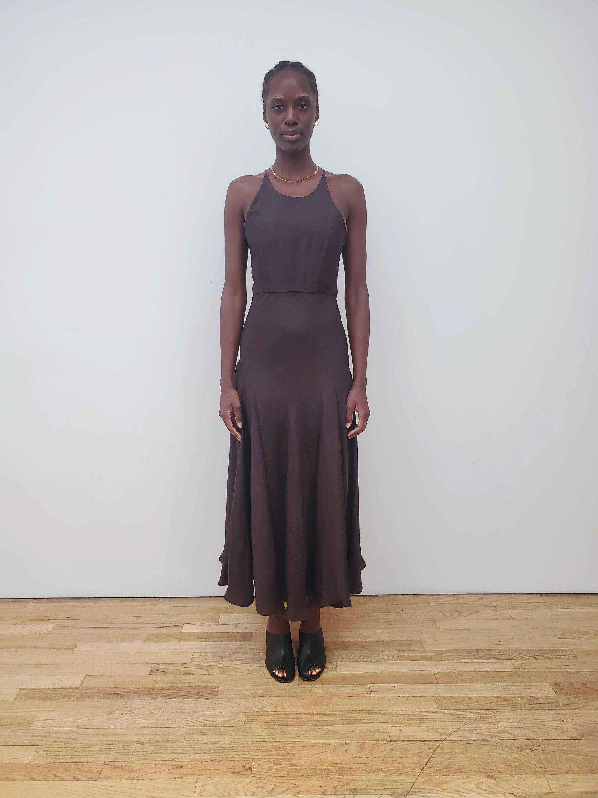 NOMIA Crossback Maxi Bias Dress in Raisin 6