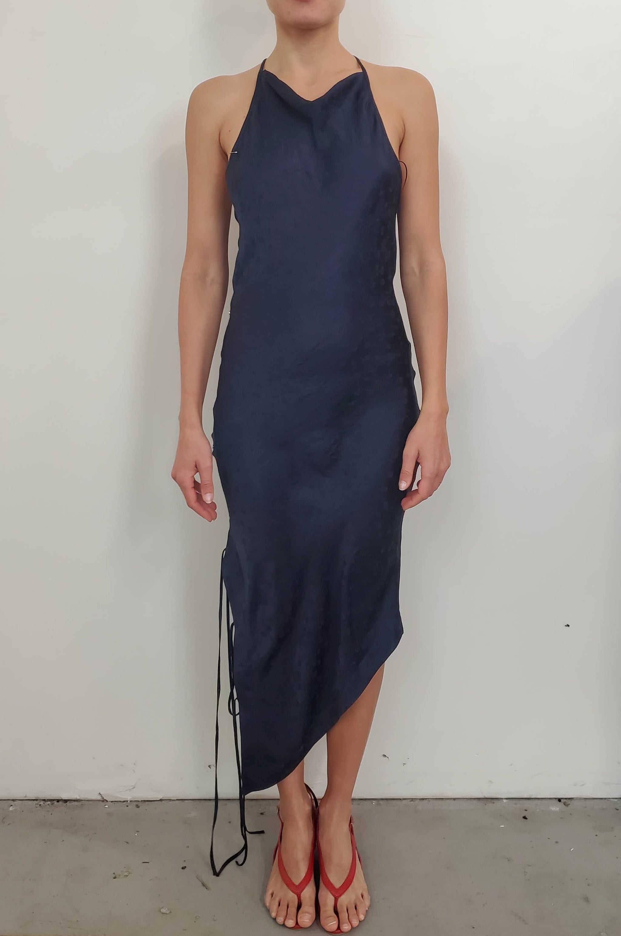 Halter Bias Dress w/ Side Ties - Ink Floral Jacquard 4 Halter Bias Dress w/ Side Ties - Ink Floral Jacquard 4