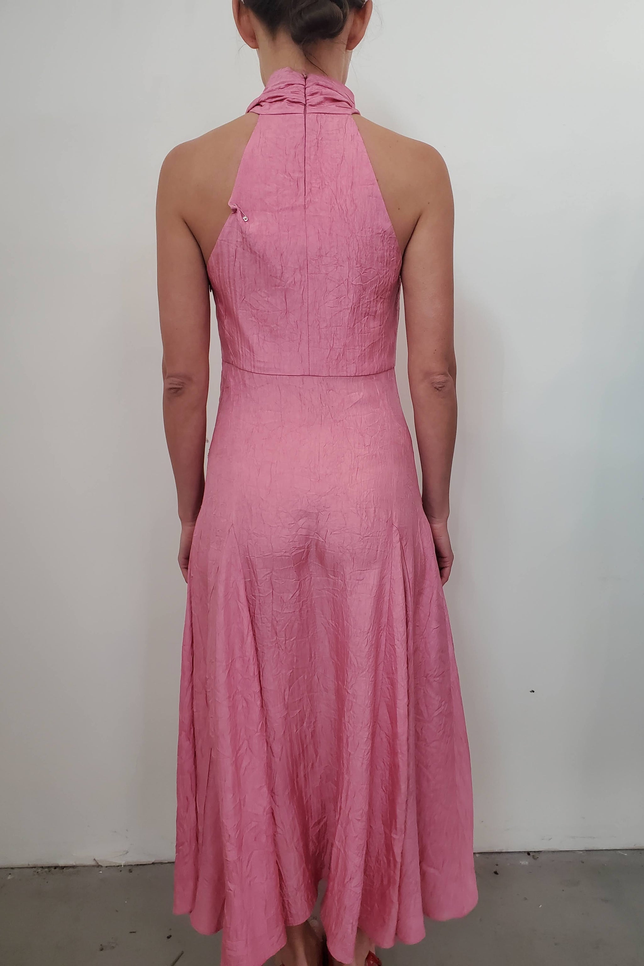 peony sunday holiday midi dress Tie Neck Satin Midi Dress-Green Fir, Peony Bloom main image 1