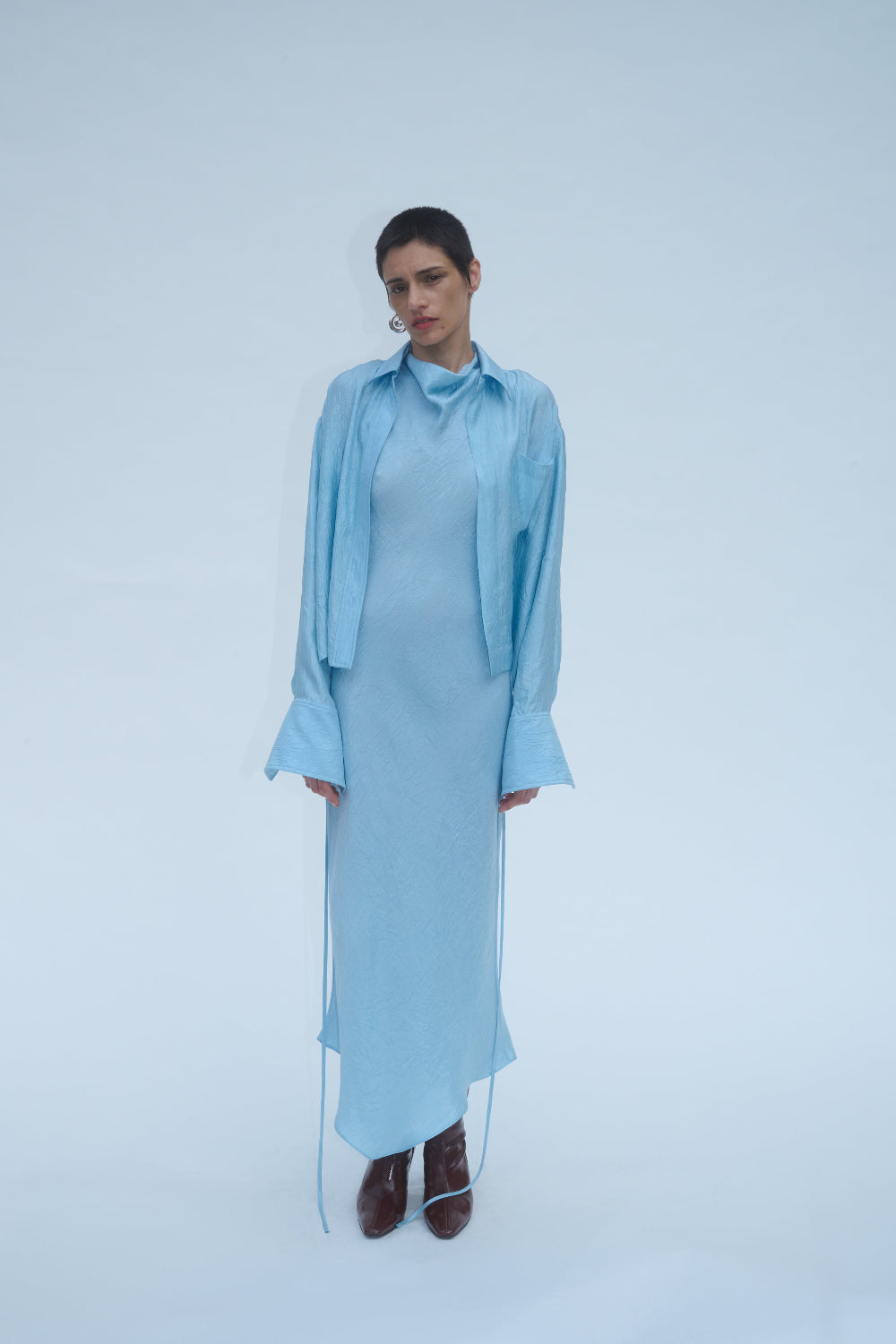 Cropped Button Down Shirt - Sky