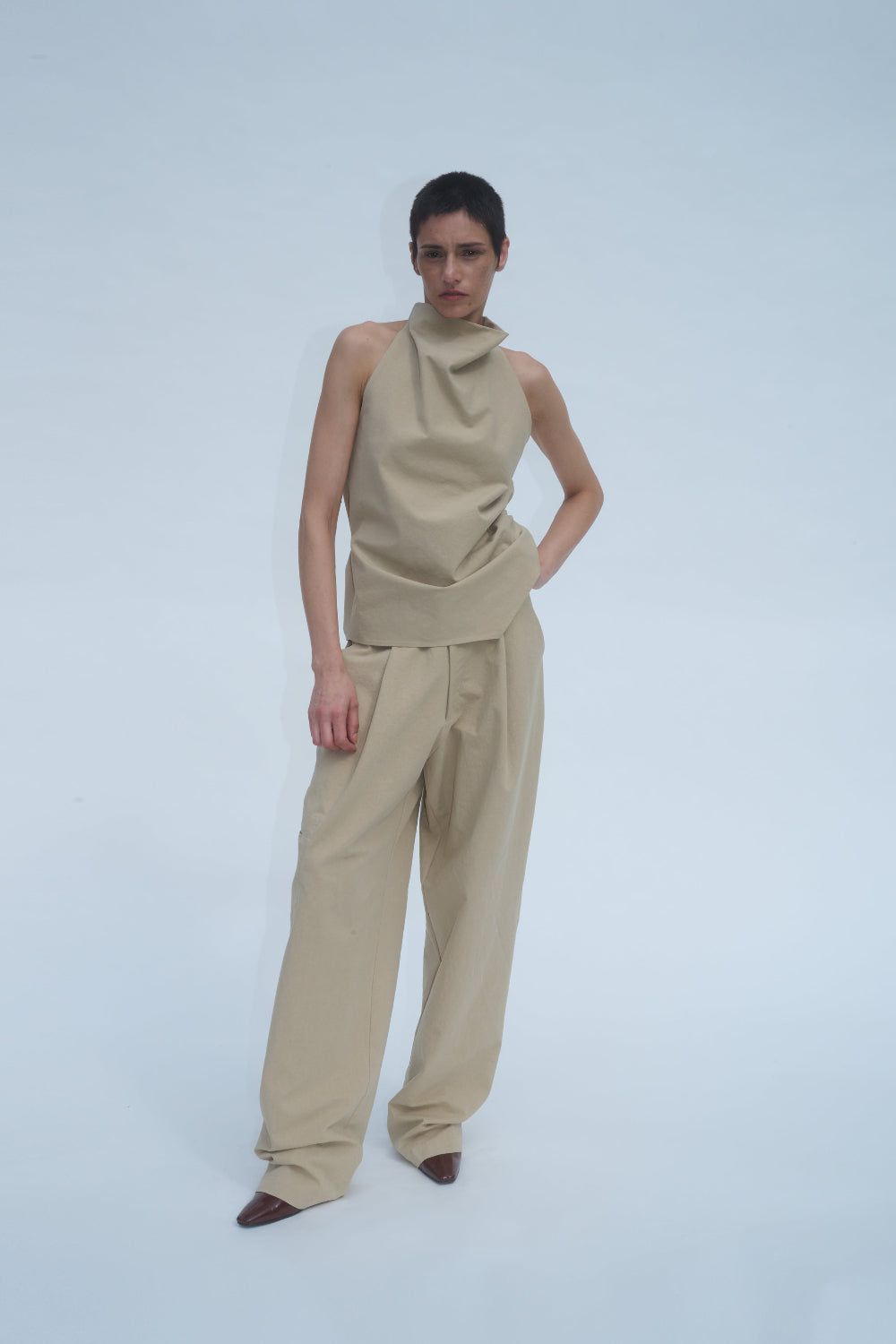 Sleeveless Halter w/ Tie - Sand