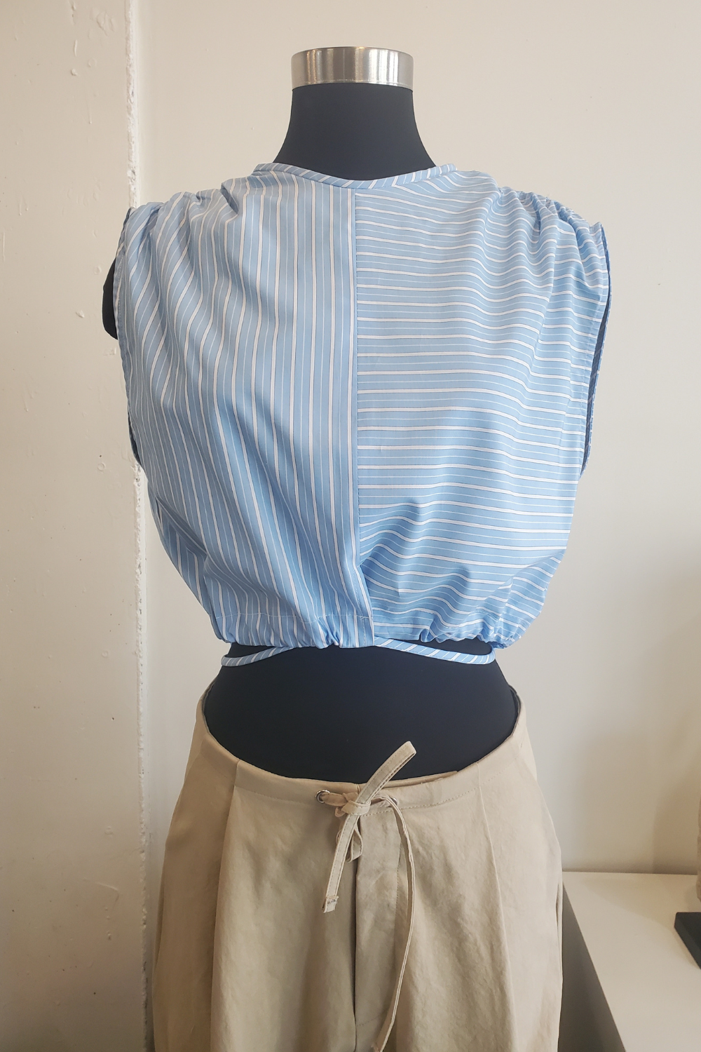 Wrap Tie Front Top - Periwinkle Stripe
