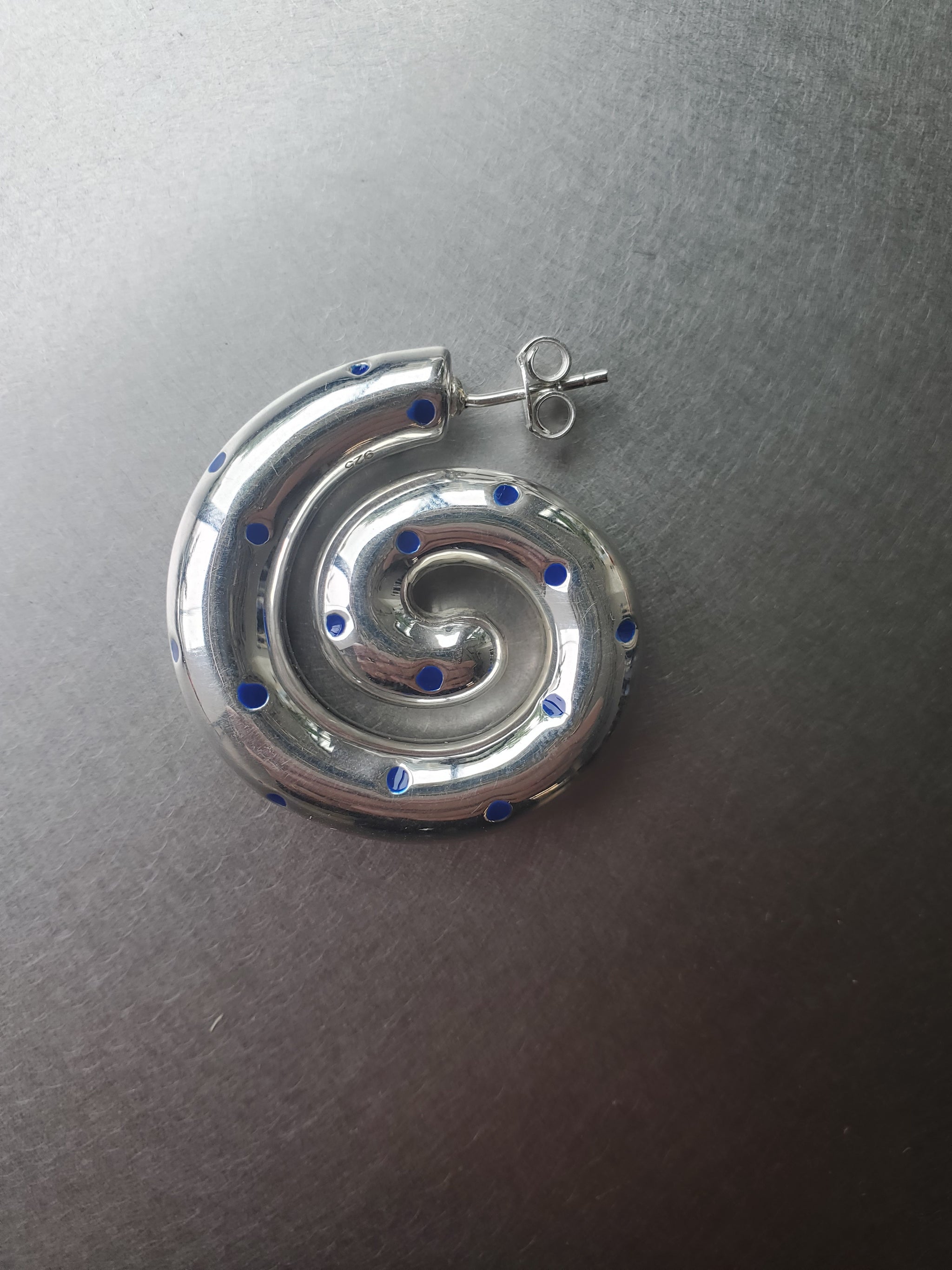 Sterling Silver Spiral Earrings Blue Enamel Dot – NOMIA