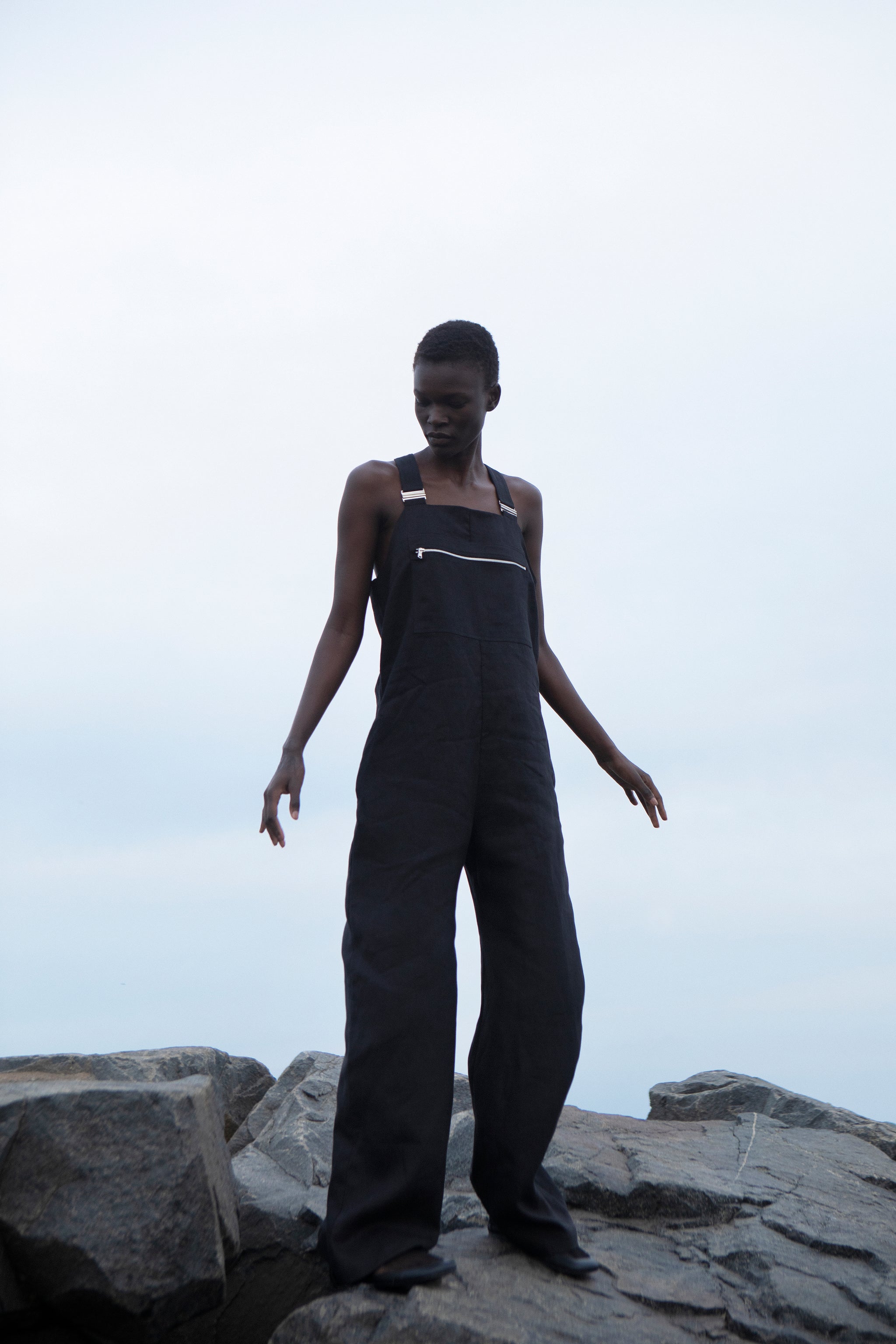 Black Sleeveless Collared Linen Jumpsuit by La Haine inside Us - Shop  Untitled NYC