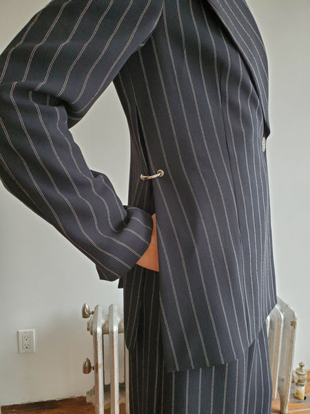 Transit pinstripe mock-neck blazer - Grey