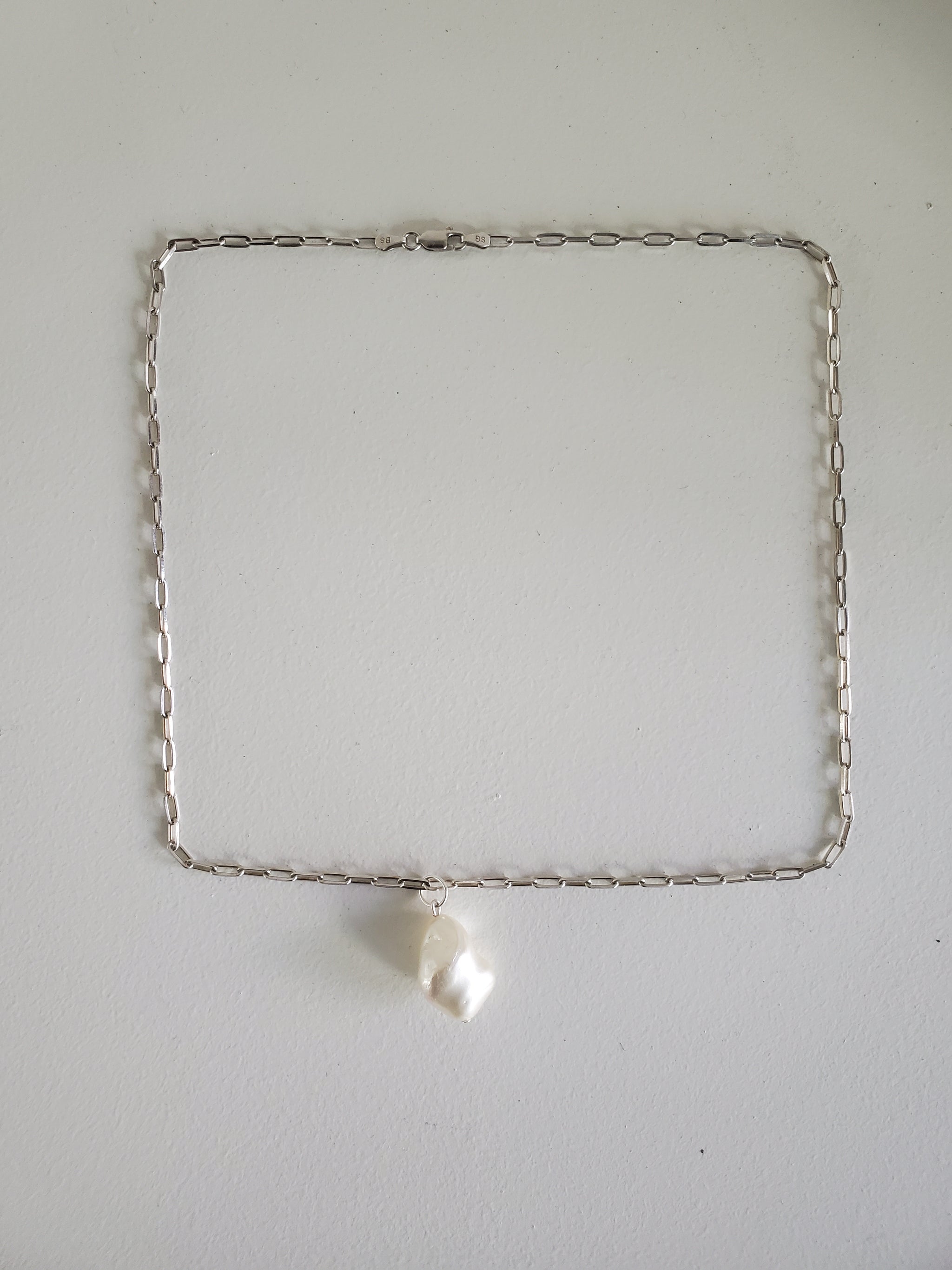 Sterling Silver Chain Link Necklace with Pearl