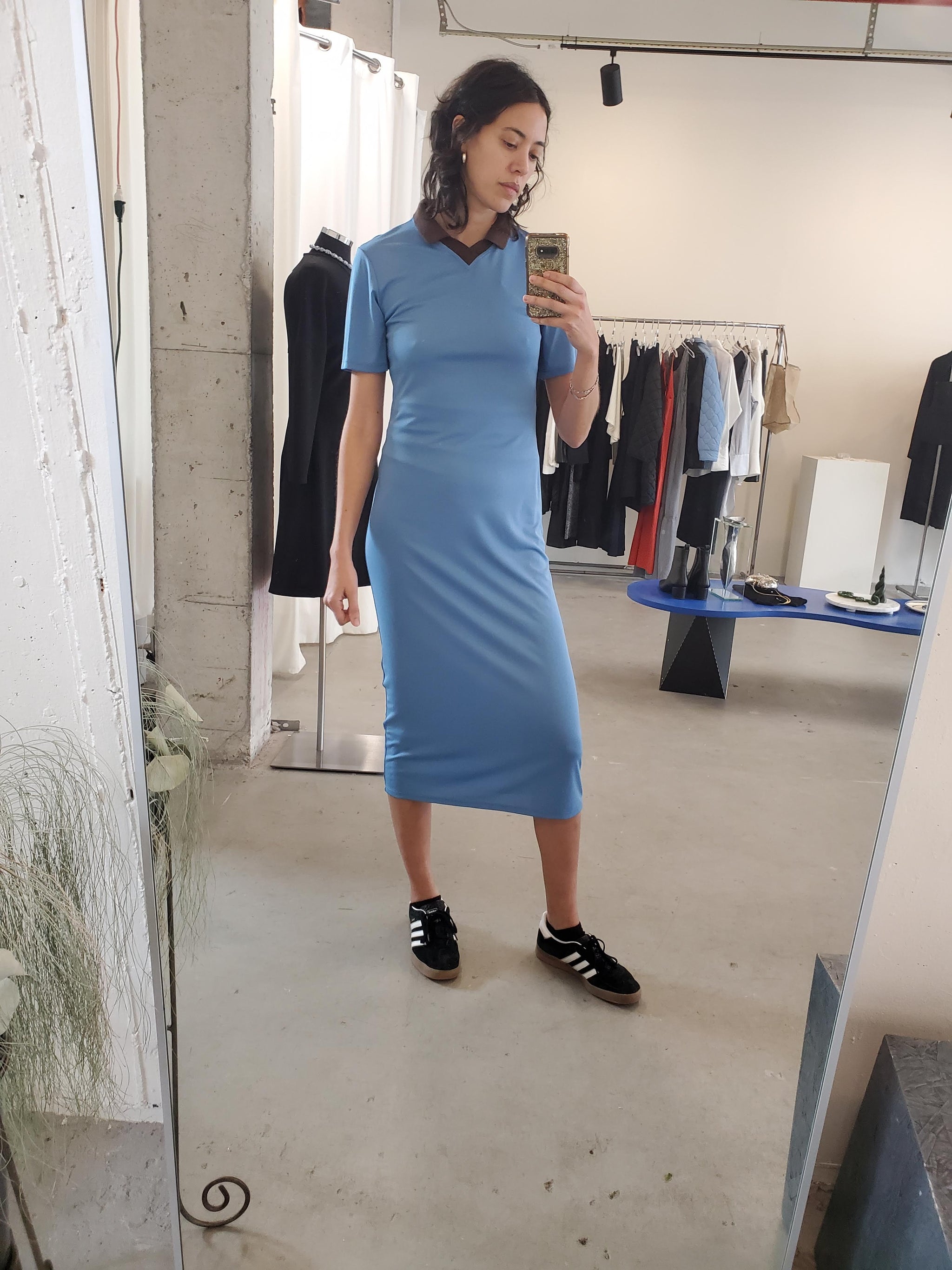 Short Sleeve Jersey Dress - Ocean / Umber