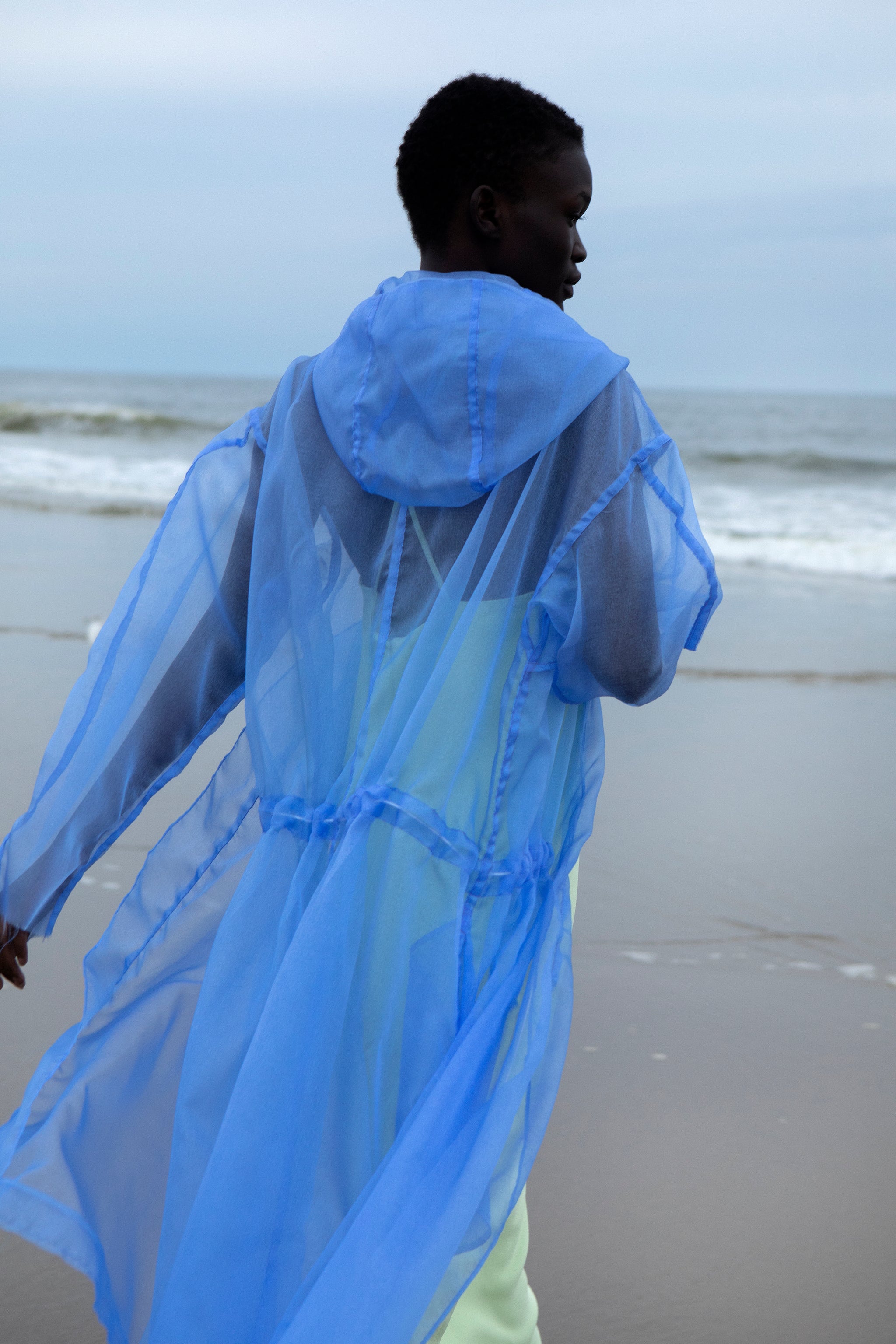 Extra Long Fishtail Parka - Periwinkle Organza – NOMIA