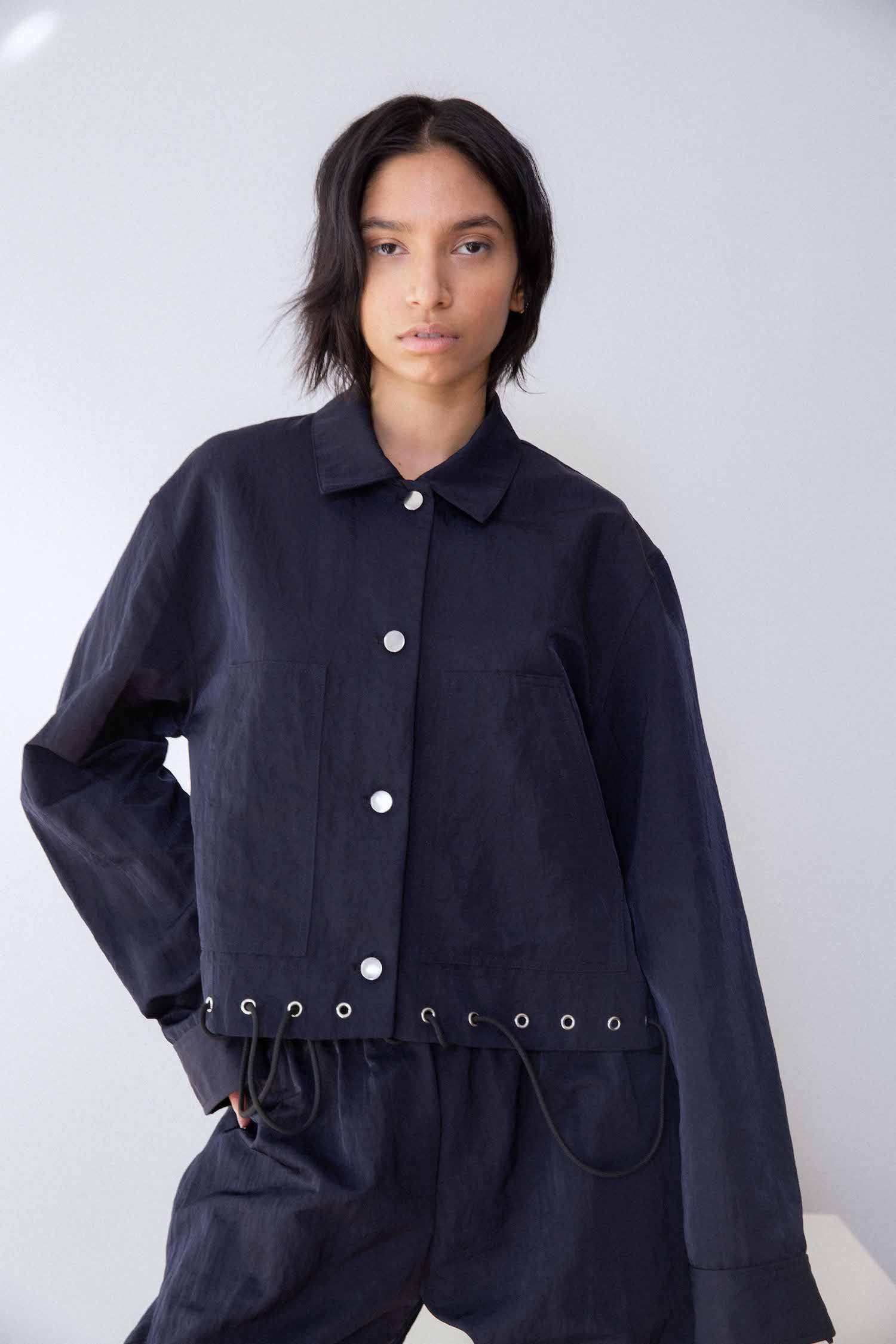 Cropped Zip Pullover - Midnight Pinstripe – NOMIA