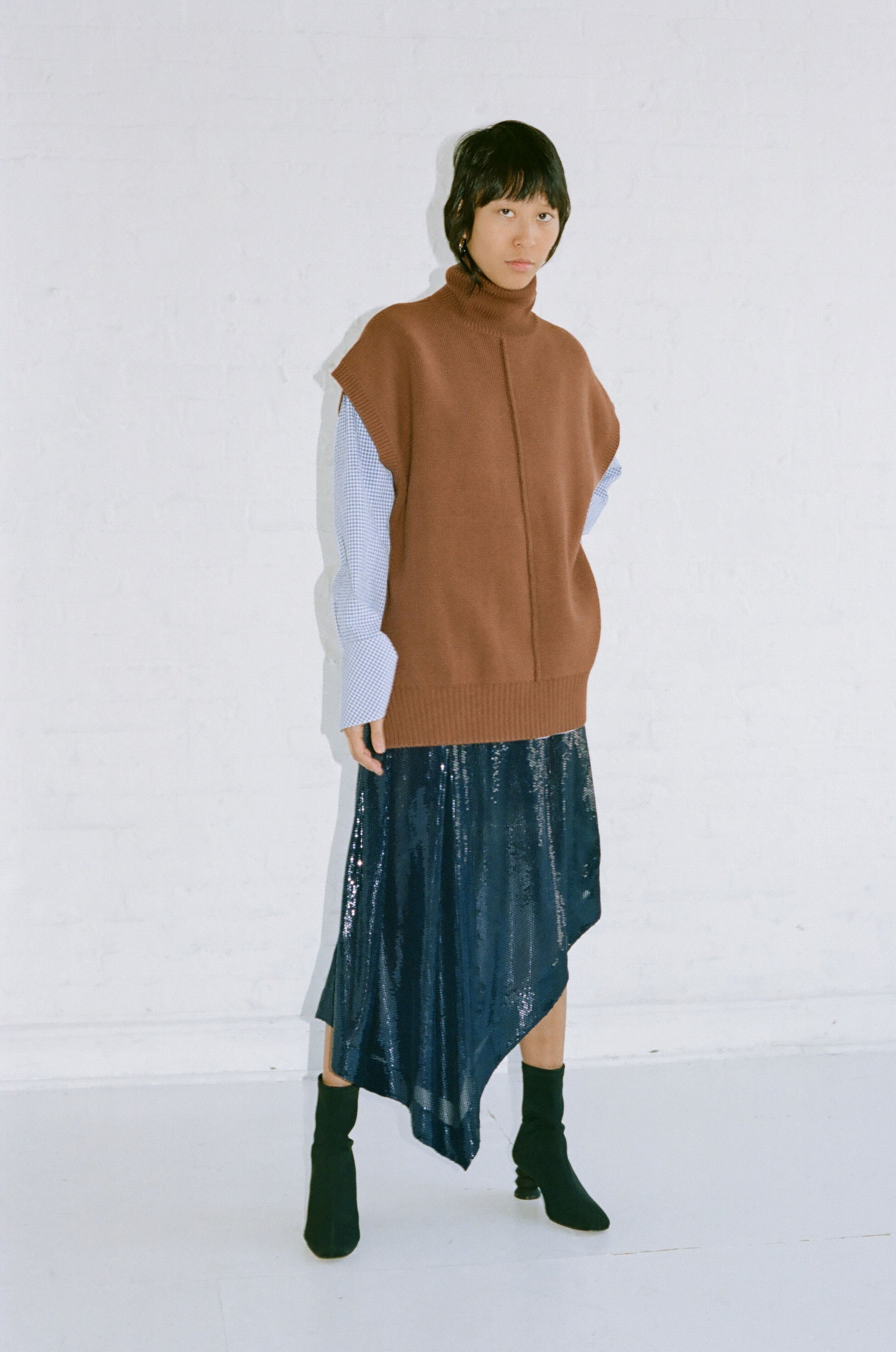 【YOURNUS】Yukia Half Collar Knit TURTLENECK CLOUD SWEATER IN GREY DOUBLE KNIT YAK WOOL — Shop