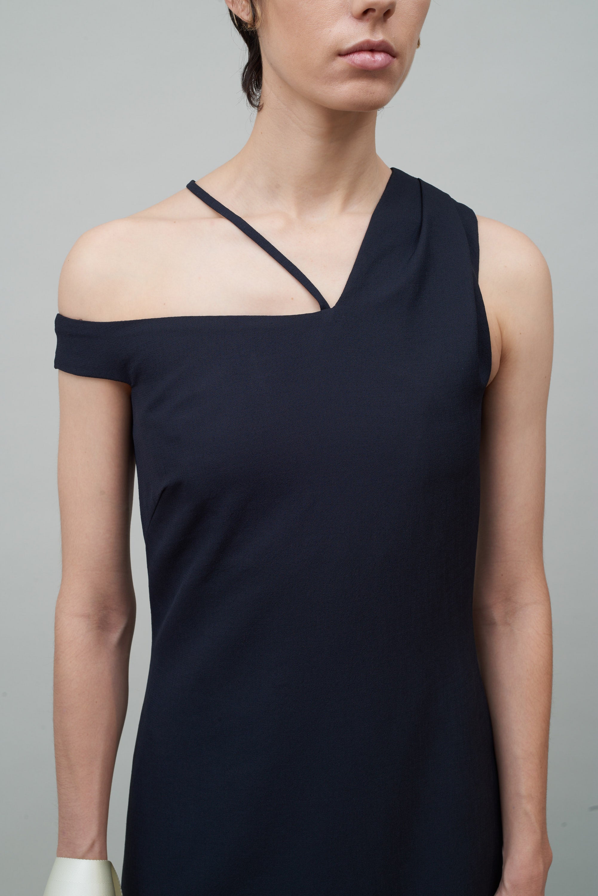 black asymmetrical off the shoulder dress ASYMMETRIC OFF SHOULDER DRESS